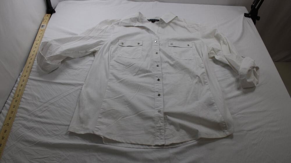 Zac & Rachel Button Shirt Womens XL White 3/4 Sleeve Roll Tab